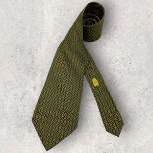 BUGATTI Green/Gold/Burgundy Geometric Silk LUXURY Tie ITALY